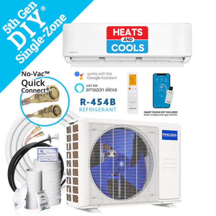 MRCOOL - DIY 5th Gen Energy Star - 1 Ton / 12,000 BTU Single Zone Wall Mount Mini Split Heat Pump System - 22 SEER2 - R454B - 115V