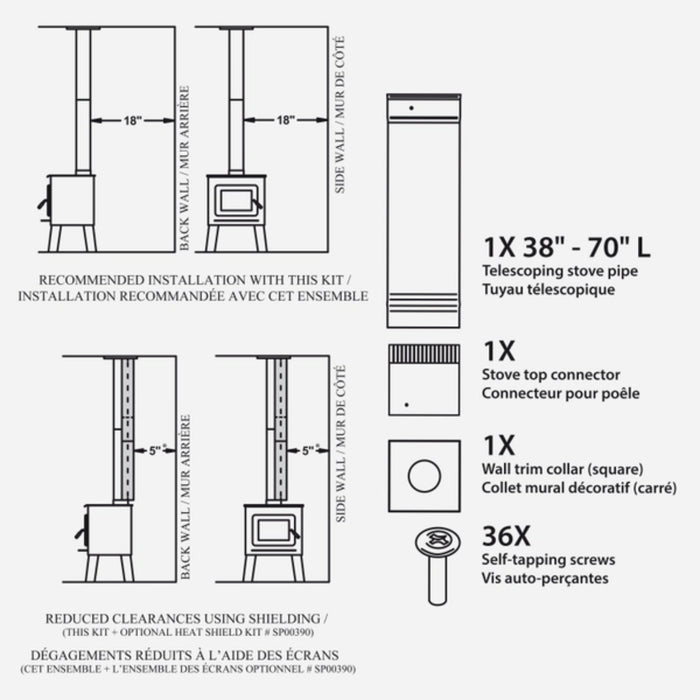 Drolet - 6"Ø Black Single Wall Pipe Kit - To the Ceiling