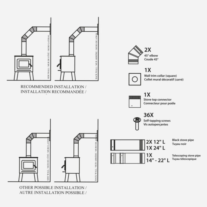 Drolet - 6"Ø Black Single Wall Pipe Kit - To the Wall