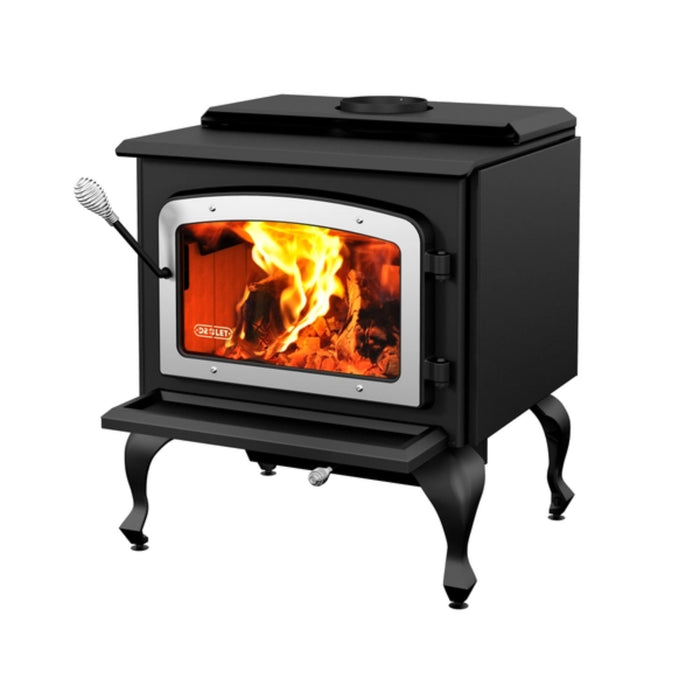 Drolet - Escape 1800 - On Legs And Brushed Nickle Door Wood Stove Large - 75,000 BTU